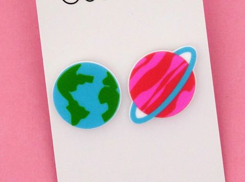 Studded earrings moon and planet