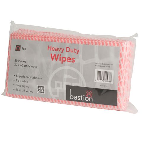 Wipes heavy duty 30x60cm Red pkt/20