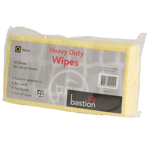 Wipes heavy duty 30x60cm Yellow pkt/20