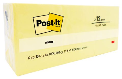 Post-it notes plain yellow 38x50mm