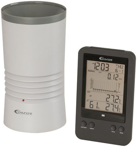 Rain gauge digital w/temp w'less display