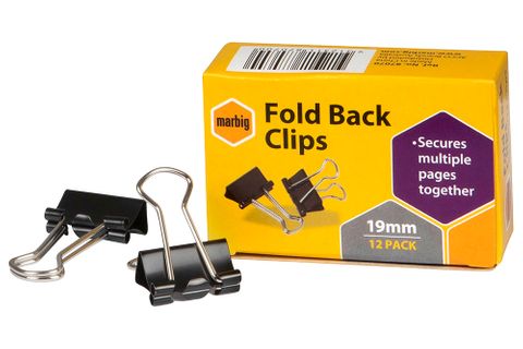 Foldback clips 19mm black Marbig