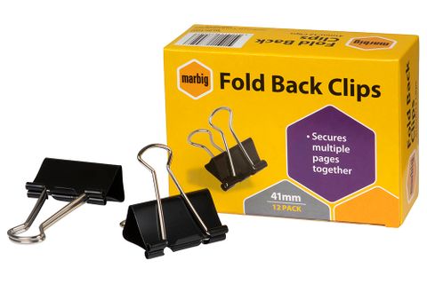 Foldback clips 41mm black Marbig