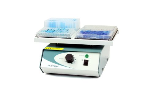 Microplate vortex mixer holds 4x plates