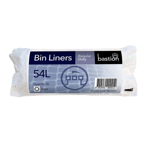 Bin liners regular duty 54lt black 10x50