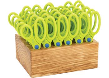 Scissor set green 30x in wooden block