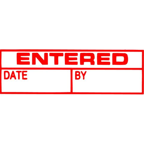 X-stamper "ENTERED/DATE/BY" red