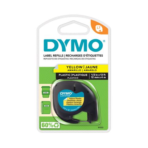 Dymo Letra-Tag plastic yellow 12mm wide