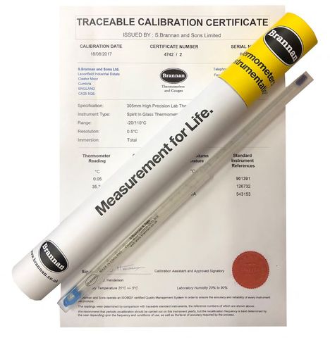Thermometer B/S -20/110x0.5C cal. cert