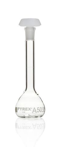 Flask volumetric Cl.A 50ml w/cert. Pyrex