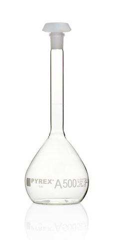 Flask volumetric Cl.A 500ml w/cert Pyrex