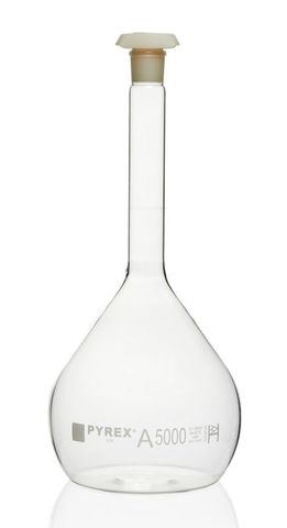 Flask volumetric Cl.A 5lt w/cert. Pyrex