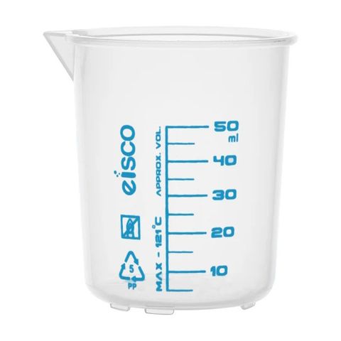 Beaker PP 50ml Euro style blue grads
