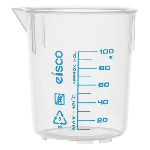 Beaker PP 100ml Euro style blue grads