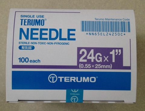 Needle hypo 24G x 25mm Maroon hub