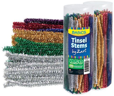 Basics Tinsel Stems 30cm Asst