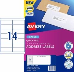 Labels adhesive white 99.1x38.1mm 14/she