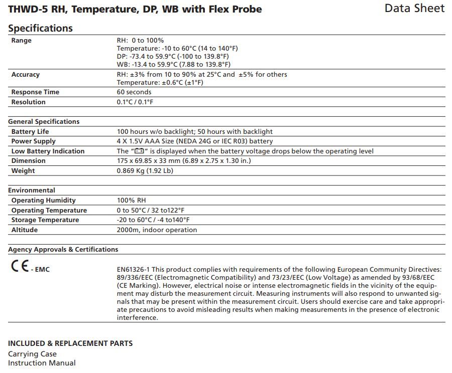 Amprobe THWD-5 Relative Humidity&Temp