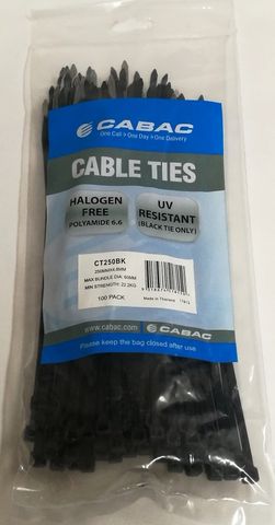 UV NYLON CABLE TIE 250 4.8MM BLACK