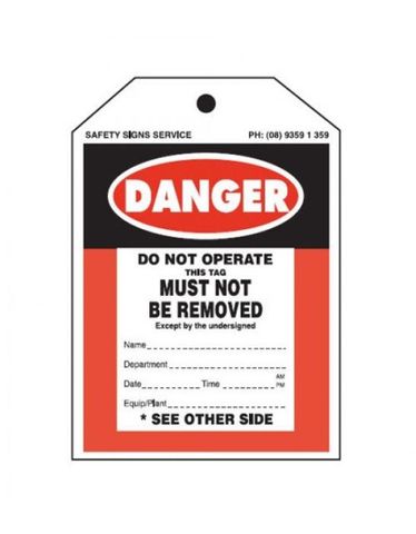 Danger Tag - Do Not Operate, 75mm (W) x 125mm (H), Pack of 100