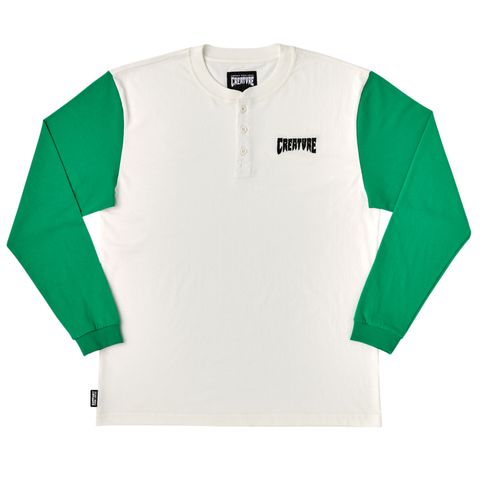 DEALER L/S HENLEY TOP WHT/GRN  WHITE/GREEN