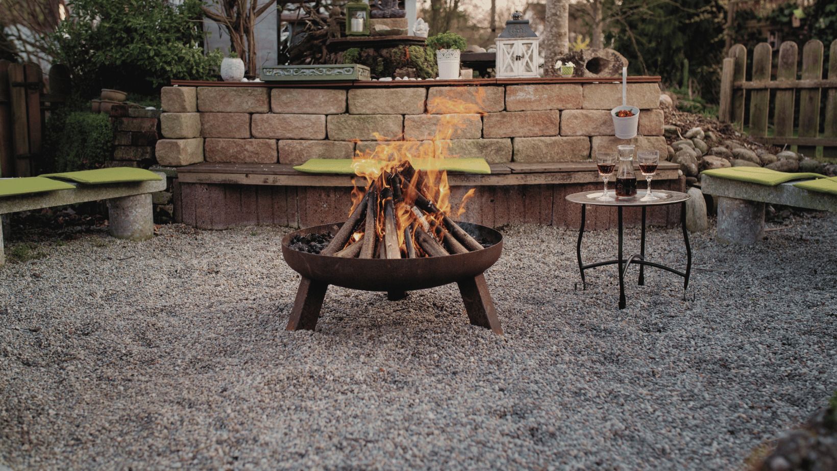 Outdoor brazier and pebbles