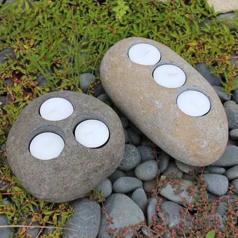 Natural Riverstone w/ Triple Tealight Holder