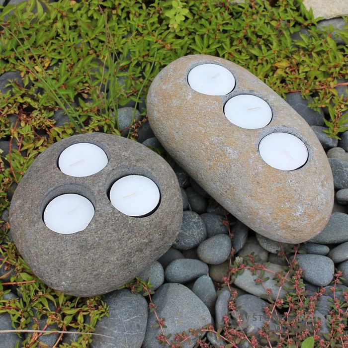 Natural Riverstone w/ Triple Tealight Holder