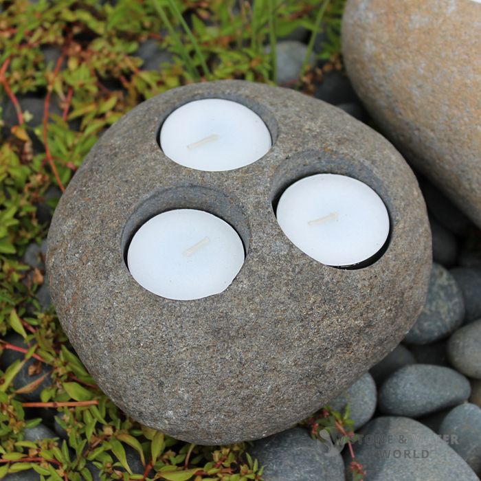 Natural Riverstone w/ Triple Tealight Holder