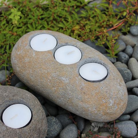 Natural Riverstone w/ Triple Tealight Holder