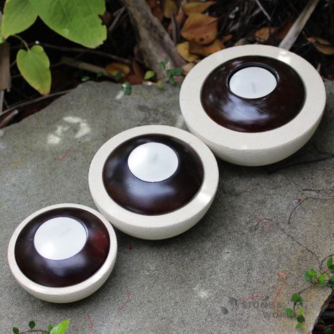 Stone & Wood Tealight Holders | Set of 3 (Cream)