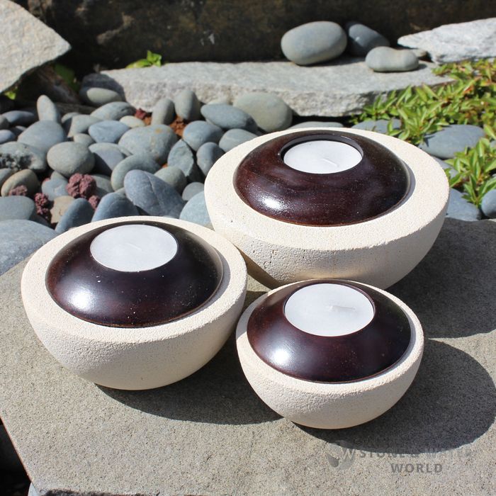 Stone & Wood Tealight Holders | Set of 3 (Cream)