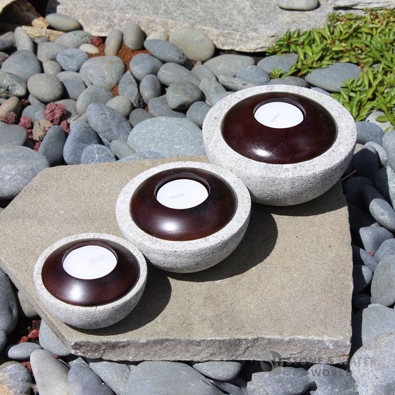 Stone & Wood Tealight Holders | Set of 3 (Grey)