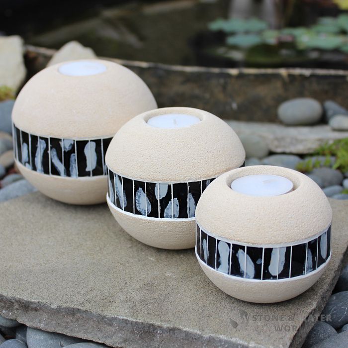 Stone & Mosaic Tealight Holders | Set of 3 (Cream)