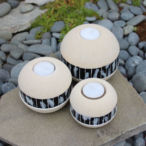 Stone & Mosaic Tealight Holders | Set of 3 (Cream)