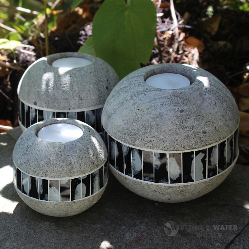 Stone & Mosaic Tealight Holders | Set of 3 (Grey)
