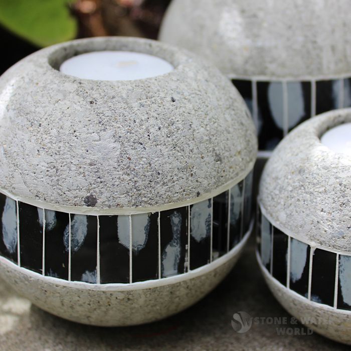 Stone & Mosaic Tealight Holders | Set of 3 (Grey)