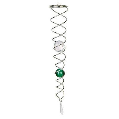 Green & Crystal Spiral Windspinner with Teardrop