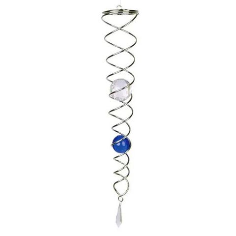 Blue & Crystal Sprial Windspinner with Teardrop