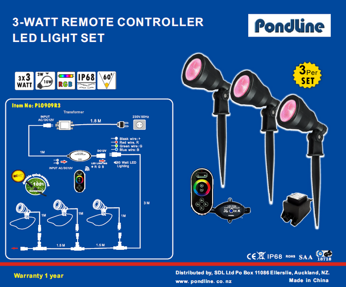 Set of 3 LED Lights with Remote Control