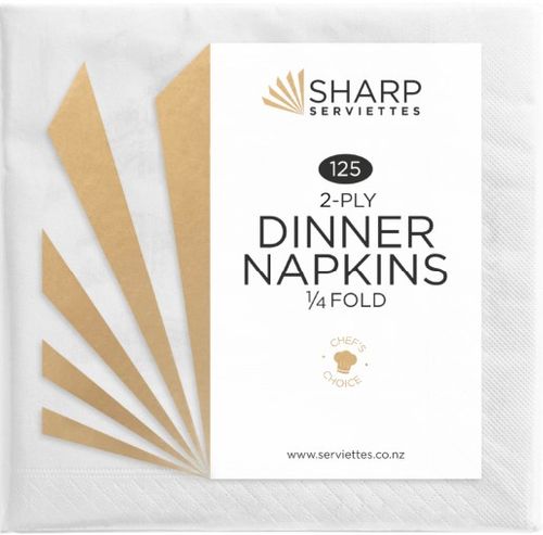 SHARP DINNER NAPKINS 1/4 FOLD 2PLY (1500) WHITE