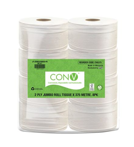 CON-V RECYCLED 2PLY JUMBO T/ROLLS 375M. (8)