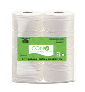 CON-V RECYCLED 2PLY JUMBO T/ROLLS 375M. (8)