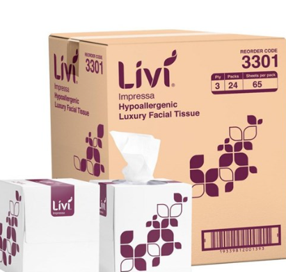 LIVI IMPRESSA 3PLY CUBE FACIAL TISSUES. 65 SHEET (24)