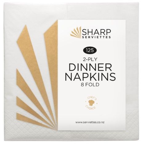 DINNER NAPKINS 1/8 FOLD 2PLY WHITE (1000)