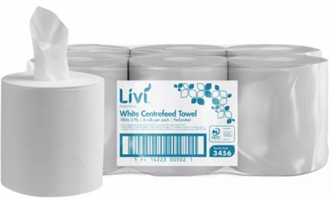 LIVI ESSENTIALS 2PLY C/FEED RO TOWEL 180M (6) - 3456