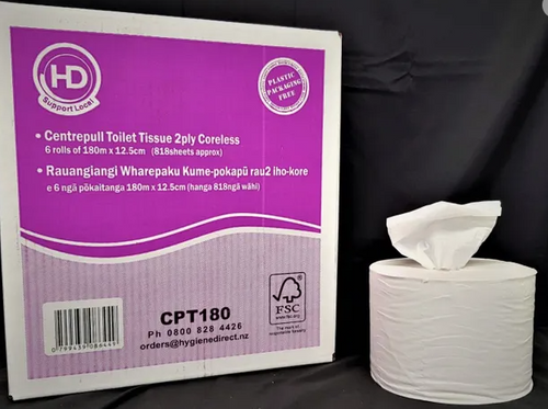 HD CENTRE PULL TOILET ROLL 2PLY 180M (6)