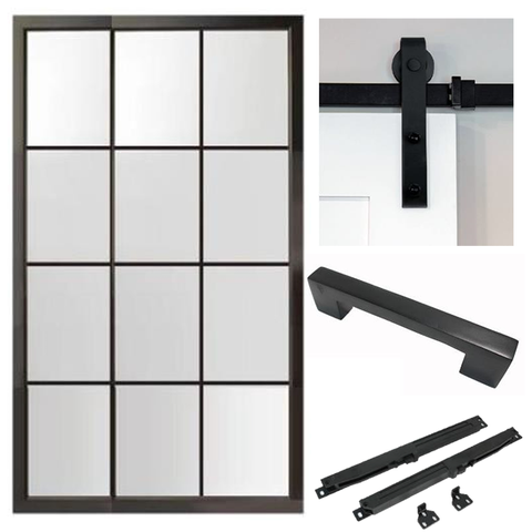 12-Lite Black Metal Barn Door Combo Kit