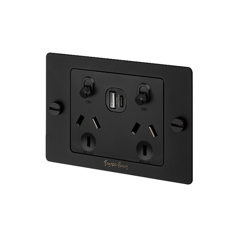 2GPO SOCKET / USB A+C / Black