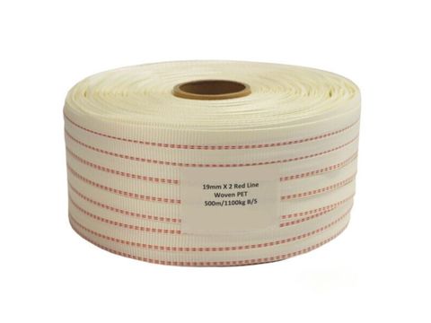 Woven Poly Strap - 2 Red  Line (1100kg Break Load)